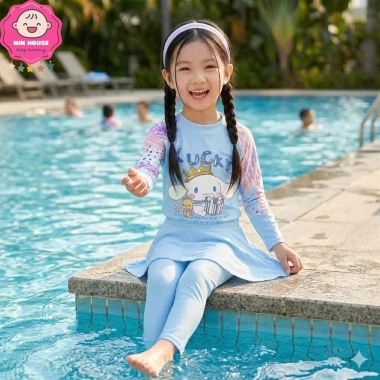 Bikini 3 mảnh áo tay dài quần dài váy cho bé gái 10-44kg dưới 1m55, đồ bơi giá 289.000đ