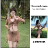 Bikini 3 mảnh ren hoa nâu đan dây tua rua - Set, giao hỏa tốc, giá 289.000đ 3