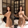 Bikini 3 mảnh ren hoa nâu đan dây tua rua - Set, giao hỏa tốc, giá 289.000đ 4