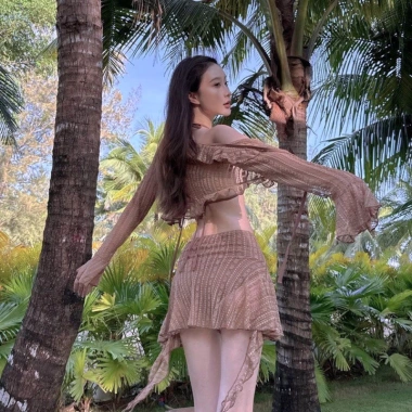 Bikini 3 mảnh ren hoa nâu đan dây tua rua - Set, giao hỏa tốc, giá 289.000đ 9