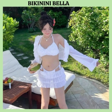 Bikini 4 món lưới cột nơ tôn BELLA - Set đi biển du lịch quyến rũ, giảm giá 179k