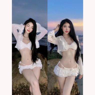 Bikini 4 món lưới cột nơ tôn BELLA - Set đi biển du lịch quyến rũ, giảm giá 179k