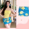 Bikini áo ren hoa vàng, chân váy chữ A xanh họa tiết hoa - Ship nhanh, chỉ 89k 2