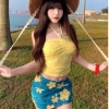 Bikini áo ren hoa vàng, chân váy chữ A xanh họa tiết hoa - Ship nhanh, chỉ 89k 3
