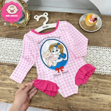 Bikini bé gái 10-35kg tay dài bèo họa tiết đáng yêu - Đồ bơi biển giá 149k 7