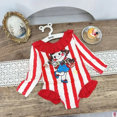 Bikini bé gái 10-35kg tay dài bèo họa tiết đáng yêu - Đồ bơi biển giá 149k 9