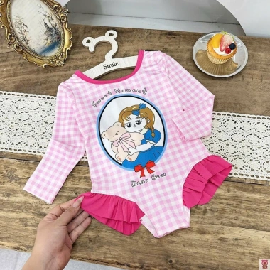Bikini bé gái 10-35kg tay dài bèo họa tiết đáng yêu - Đồ bơi biển giá 149k 10