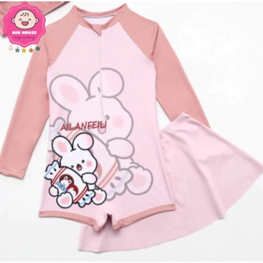 Bikini bé gái 10‑40kg dưới 1m45, tay dài + váy rời họa tiết dễ thương, đồ bơi biển, giảm giá 199k 7