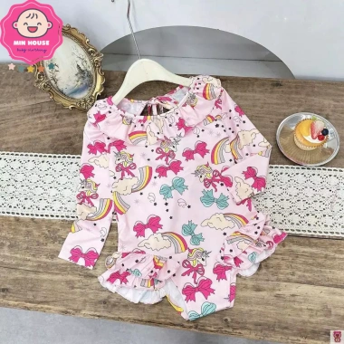Bikini bé gái 8-35kg dưới 1m35 tay dài bèo tim xinh, đồ bơi biển, giảm giá 149k 8