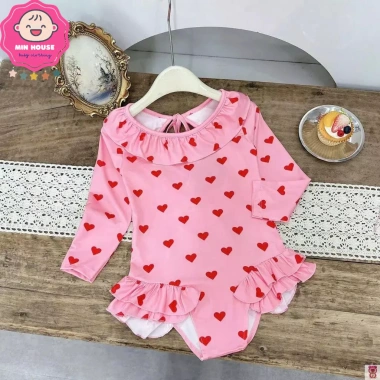 Bikini bé gái 8-35kg dưới 1m35 tay dài bèo tim xinh, đồ bơi biển, giảm giá 149k 9