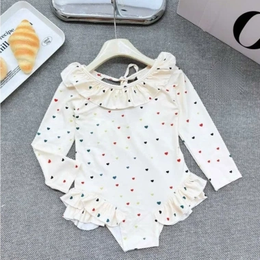 Bikini bé gái 8-35kg dưới 1m35 tay dài bèo tim xinh, đồ bơi biển, giảm giá 149k 10
