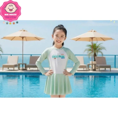 Bikini bé gái KM41 váy tay dài nhẹ nhàng, đồ bơi 10-40kg dưới 1m45, chỉ 199.000đ