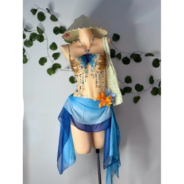 Bikini đá xanh cảm hứng Van Gogh tặng dây chuyền vỏ sò và 2 kẹp hoa chip 1.3tr
