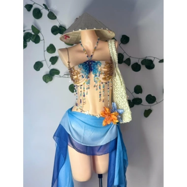 Bikini đá xanh cảm hứng Van Gogh tặng dây chuyền vỏ sò và 2 kẹp hoa chip 1.3tr