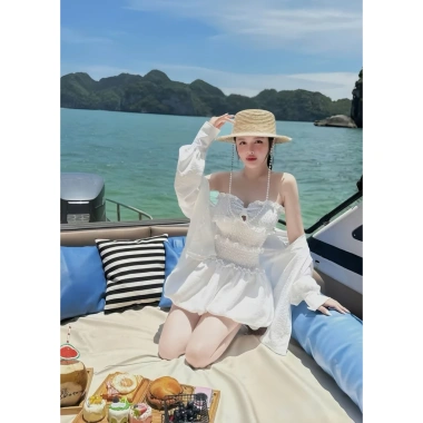 BIKINI ECHU Set Đi Biển Jumpsuit Dập Nhăn, Mút Đệm & Áo Khoác Đính Cúc Chất Đũi - Giá 199k (Giảm Đến 58%) 2
