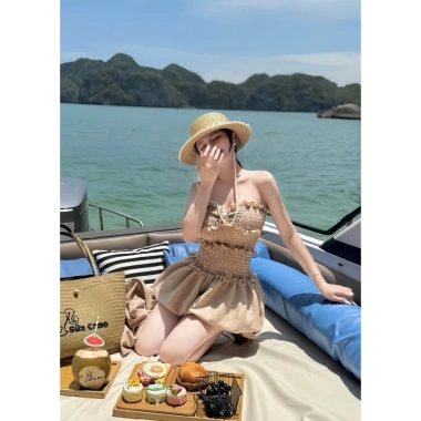 BIKINI ECHU Set Đi Biển Jumpsuit Dập Nhăn, Mút Đệm & Áo Khoác Đính Cúc Chất Đũi - Giá 199k (Giảm Đến 58%) 3