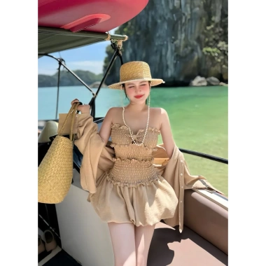 BIKINI ECHU Set Đi Biển Jumpsuit Dập Nhăn, Mút Đệm & Áo Khoác Đính Cúc Chất Đũi - Giá 199k (Giảm Đến 58%) 4
