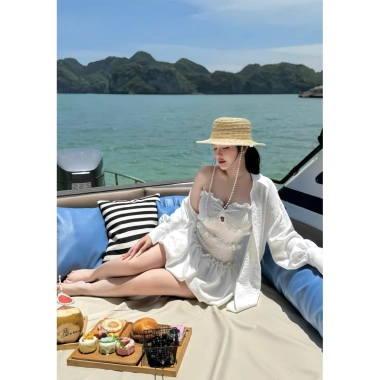 BIKINI ECHU Set Đi Biển Jumpsuit Dập Nhăn, Mút Đệm & Áo Khoác Đính Cúc Chất Đũi - Giá 199k (Giảm Đến 58%) 7