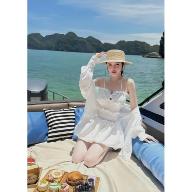 BIKINI ECHU Set Đi Biển Jumpsuit Dập Nhăn, Mút Đệm & Áo Khoác Đính Cúc Chất Đũi - Giá 199k (Giảm Đến 58%) 8