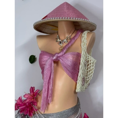 Bikini Hồng Sương Mai - Khăn quấn, dây chuyền vỏ sò, 2 kẹp hoa, giảm 550.000₫ 5