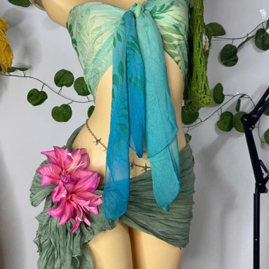 Bikini Khăn Quấn Xanh Ngọc Biển Cả - Tặng Dây Chuyền Vỏ Sò, Chip, 2 Kẹp Hoa