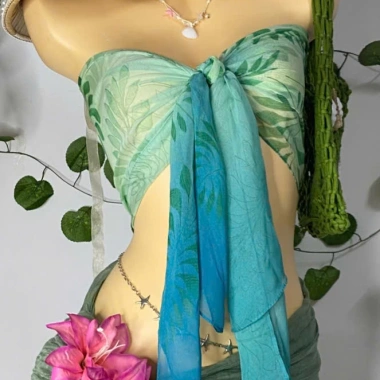 Bikini Khăn Quấn Xanh Ngọc Biển Cả - Tặng Dây Chuyền Vỏ Sò, Chip, 2 Kẹp Hoa 4 Bikini Khăn Quấn Xanh Ngọc Biển Cả - Tặng Dây Chuyền Vỏ Sò, Chip, 2 Kẹp Hoa 4