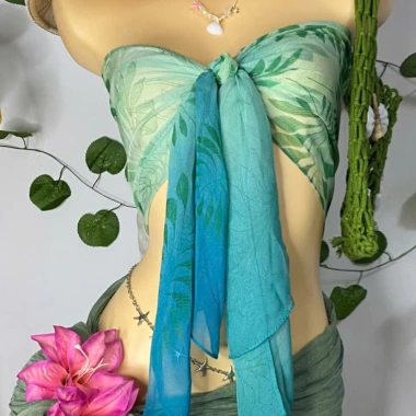 Bikini Khăn Quấn Xanh Ngọc Biển Cả - Tặng Dây Chuyền Vỏ Sò, Chip, 2 Kẹp Hoa 5 Bikini Khăn Quấn Xanh Ngọc Biển Cả - Tặng Dây Chuyền Vỏ Sò, Chip, 2 Kẹp Hoa 5