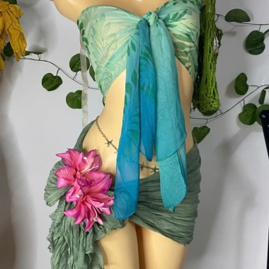 Bikini Khăn Quấn Xanh Ngọc Biển Cả - Tặng Dây Chuyền Vỏ Sò, Chip, 2 Kẹp Hoa