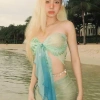Bikini Khăn Quấn Xanh Ngọc Biển Cả - Tặng Dây Chuyền Vỏ Sò, Chip, 2 Kẹp Hoa 8