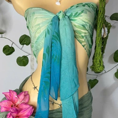 Bikini Khăn Quấn Xanh Ngọc Biển Cả - Tặng Dây Chuyền Vỏ Sò, Chip, 2 Kẹp Hoa