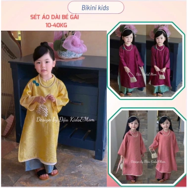 Bikini Kids 10-40kg - Áo Dài Gấm 4 Tà Cao Cấp, Bộ Tết Quần Lụa cho bé gái
