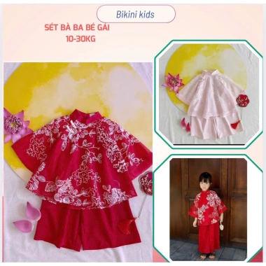 Bikini Kids A200 Set tơ lụa hoa xuân bé gái áo dài tết 2.026 hồng đỏ 149.000đ