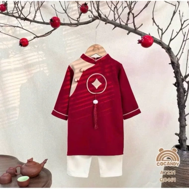 Bikini Kids A22 Set Áo Dài Bé Trai & Bé Gái Đỏ Lộc Tài - Áo Dài Tết chất đũi cao cấp, giá 167.500 VND 5