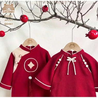 Bikini Kids A22 Set Áo Dài Bé Trai & Bé Gái Đỏ Lộc Tài - Áo Dài Tết chất đũi cao cấp, giá 167.500 VND 7