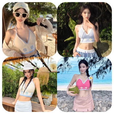 Bikini len sợi móc 2 món áo bra và quần sooc màu sắc dễ thương, phù hợp đi biển - Giá chỉ 45.000 VND 3