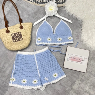 Bikini len sợi móc 2 món áo bra và quần sooc màu sắc dễ thương, phù hợp đi biển - Giá chỉ 45.000 VND 4
