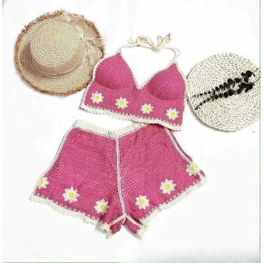 Bikini len sợi móc 2 món áo bra và quần sooc màu sắc dễ thương, phù hợp đi biển - Giá chỉ 45.000 VND 10
