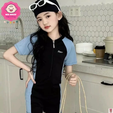 Bikini liền thân bé gái 15-38kg dưới 1m4, viền lam đẹp, đồ bơi biển giá 189k