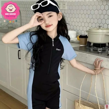 Bikini liền thân bé gái 15-38kg dưới 1m4, viền lam đẹp, đồ bơi biển giá 189k