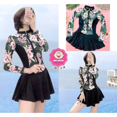 Bikini liền thân kiểu váy hoa lá sang trọng cho nữ, đồ bơi đi biển, giảm giá 159k