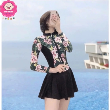 Bikini liền thân kiểu váy hoa lá sang trọng cho nữ, đồ bơi đi biển, giảm giá 159k 3