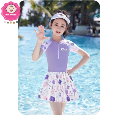 Bikini liền thân kiểu váy tay ngắn, khóa kéo trước cho bé gái - Đồ bơi giá 169.000đ 2