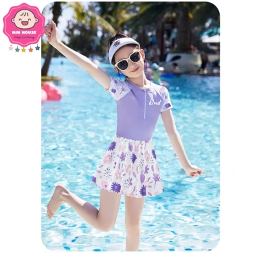 Bikini liền thân kiểu váy tay ngắn, khóa kéo trước cho bé gái - Đồ bơi giá 169.000đ 3