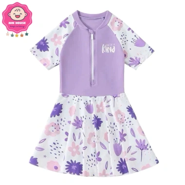 Bikini liền thân kiểu váy tay ngắn, khóa kéo trước cho bé gái - Đồ bơi giá 169.000đ 4
