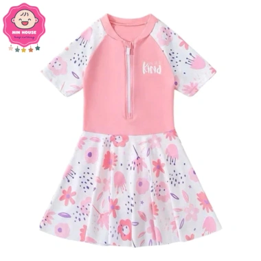 Bikini liền thân kiểu váy tay ngắn, khóa kéo trước cho bé gái - Đồ bơi giá 169.000đ 5