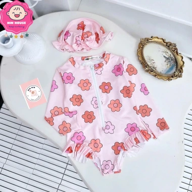 Bikini liền thân tay dài hoa xinh xắn cho bé gái - Đồ bơi 10-35kg, giá 162k-129k 6