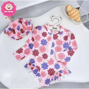 Bikini liền thân tay dài hoa xinh xắn cho bé gái - Đồ bơi 10-35kg, giá 162k-129k 9
