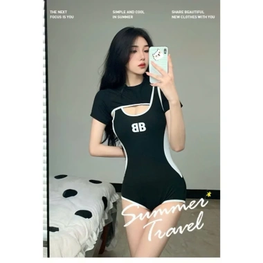 Bikini liền thân thể thao NGOMINH BKN38 áo croptop cộc tay bơi biển 139k