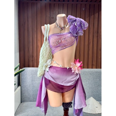 Bikini Mây Tím Mộng Mơ - kèm dây chuyền vỏ sò, 2 kẹp hoa, giảm giá 420.000₫ 6