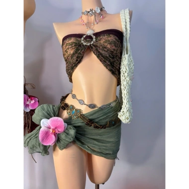 Bikini Nàng Rừng Xanh, khăn, tặng dây chuyền vỏ sò, 2 kẹp hoa – 329.000 VND
